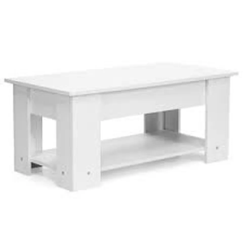 BOXED COSTWAY HEIGHT ADJUSTABLE COFFEE TABLE WITH 2 SHELVES AND LIFTABLE TOP - WHITE