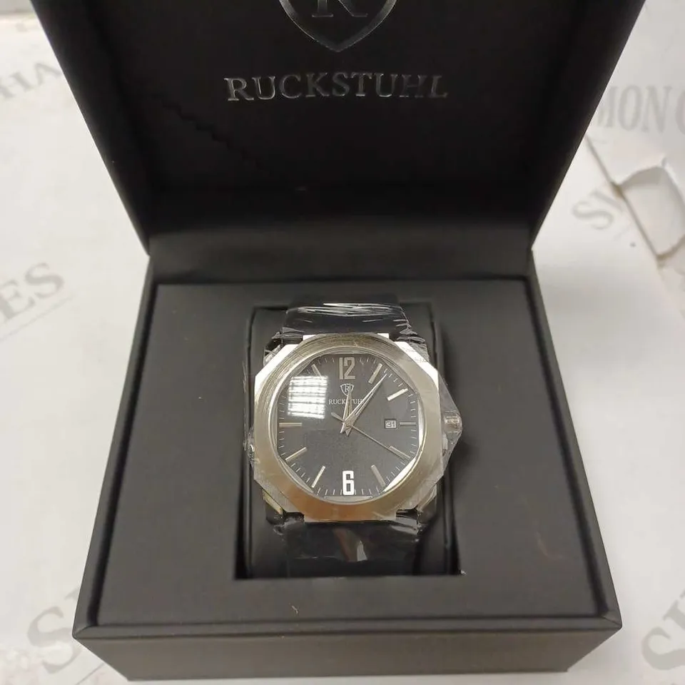 RUCKSTUHL TRIPLE DIAL BLACK RUBBER STRAP WRISTWATCH