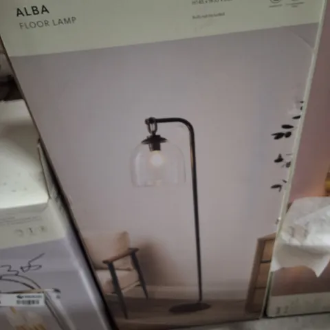 BOXED DUNELM ALBA FLOOR LAMP BRUSHED BRONZE AND METAL WITH GLASS