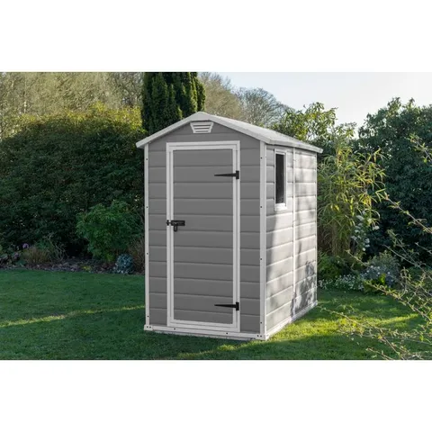 BOXED KETER MANOR 4 FT. W X 6 FT. D APEX OUTDOOR GARDEN SHED (1 BOX)