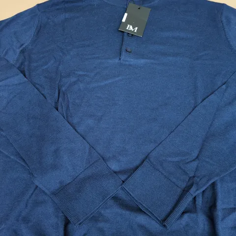 BLAKE MILL NAVY KNIT POLO WITH CHECK ACCENT – SIZE L