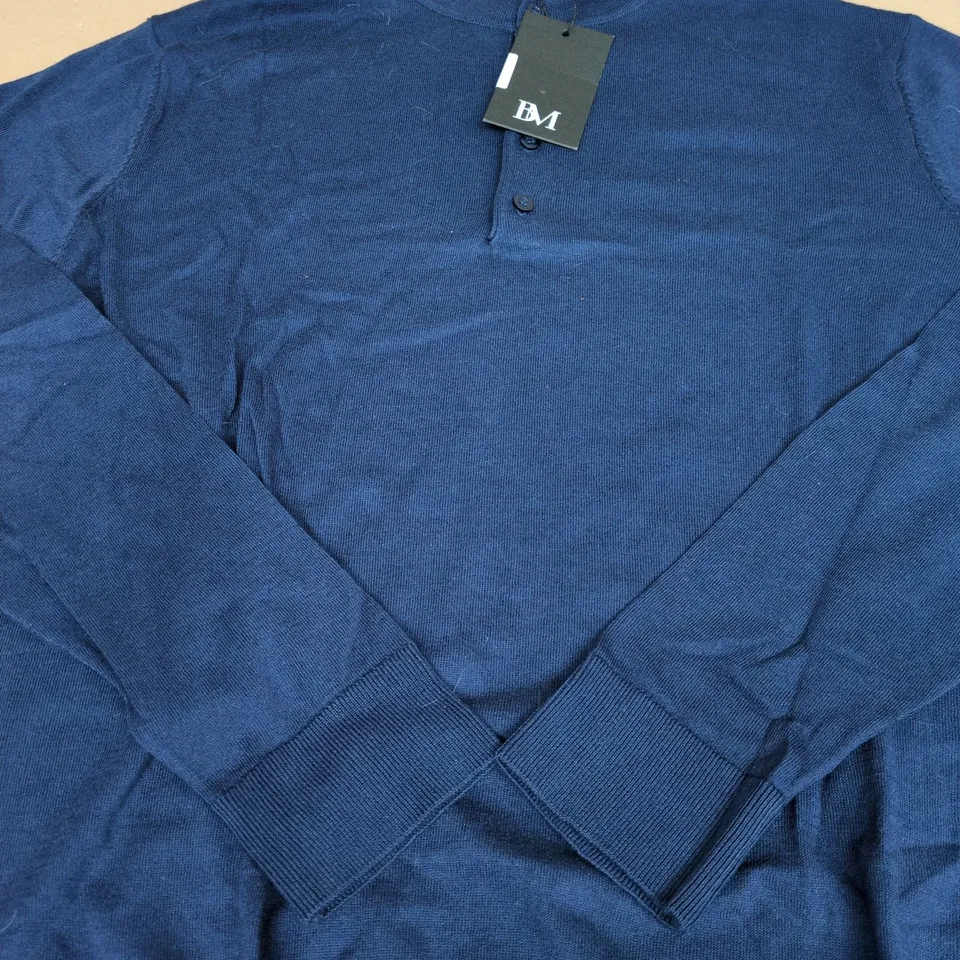 BLAKE MILL NAVY KNIT POLO WITH CHECK ACCENT – SIZE L