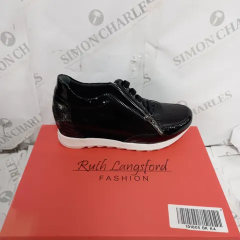RUTH LANGSFORD BLACK WEDGE TRAINERS - SIZE 4