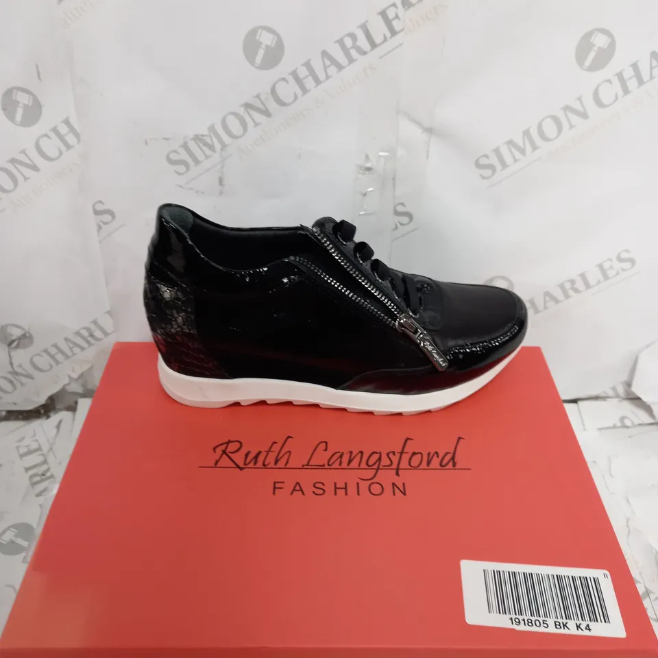 RUTH LANGSFORD BLACK WEDGE TRAINERS - SIZE 4