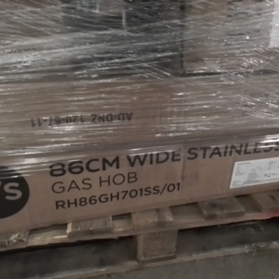 PALLET OF ASSORTED HOUSEHOLD ITEMS TO INCLUDE DUMBELL BENCH, 86CM GAS HOB AND DEWINNER