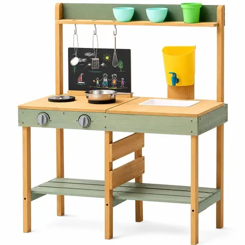 BOXED NEO KIDS WOODEN OUTDOOR MUD KITCHEN WATER TAP SINK CHALKBOARD