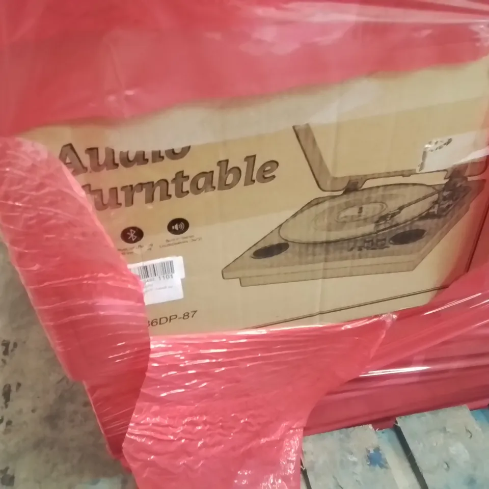 PALLET CONTAINING ASSORTED ITEMS INCLUDING: UNTESTED MONITORS, ELECTRIC WARMING TRAY, AUDIO TURNTABLE, BATHROOM MIRROR ECT