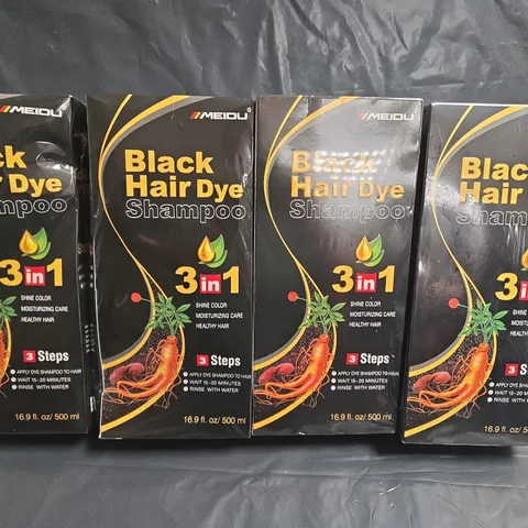 LOT OF 4 SEALED MEIDU 500ML BLACK HAIR DYE SHAMPOO'S