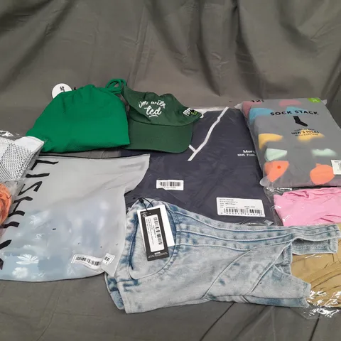 LARGE QAUNTIITY OF ASSORTED CLOTHES IN VARIOUS COLORS AND SIZES TO INCUDED DRESSES, T-SHIRTS , TROUSERS
