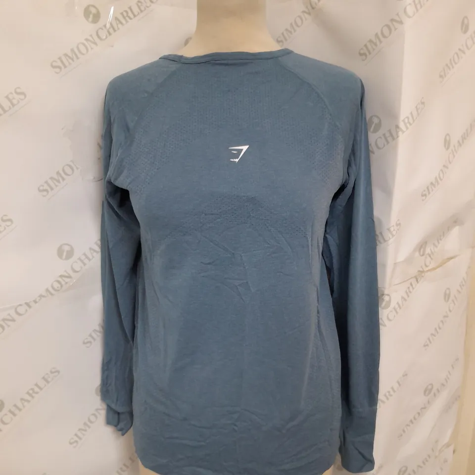 GYMSHARK VITAL SEAMLESS 2.0 REGULAR FIT LIGHT LONG SLEEVE TOP IN BLUE SIZE XS