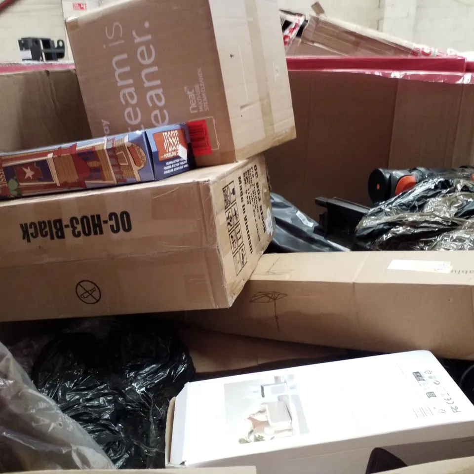 PALLET CONTAINING ASSORTED PRODUCTS INCLUDING STORAGE CABINET, CEILING FAN LIGHT, ROCKING CHAIR, BLACK TV TRAY TABLE & OIL FILLED RADIATOR 