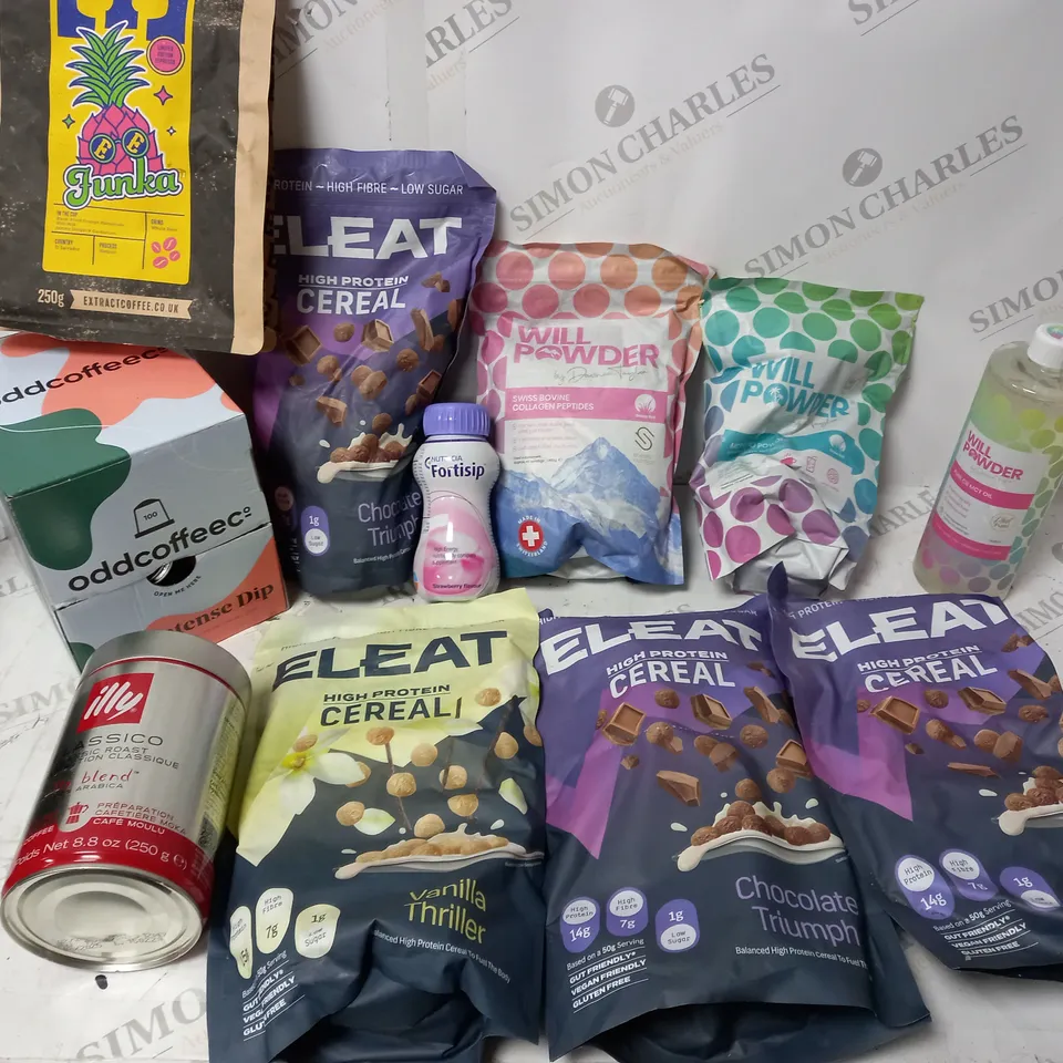 APPROXIMATELY 10 FOOD PRODUCTS INCLUDING COFFEE PODS, KETO POWDER