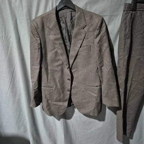 CHRISTIAN DIOR MONSIEUR BROWN PINSTRIPE SUIT β JACKET & TROUSERS - SIZE UNSPECIFIED - STAIN ON INNER LINING OF TROUSER