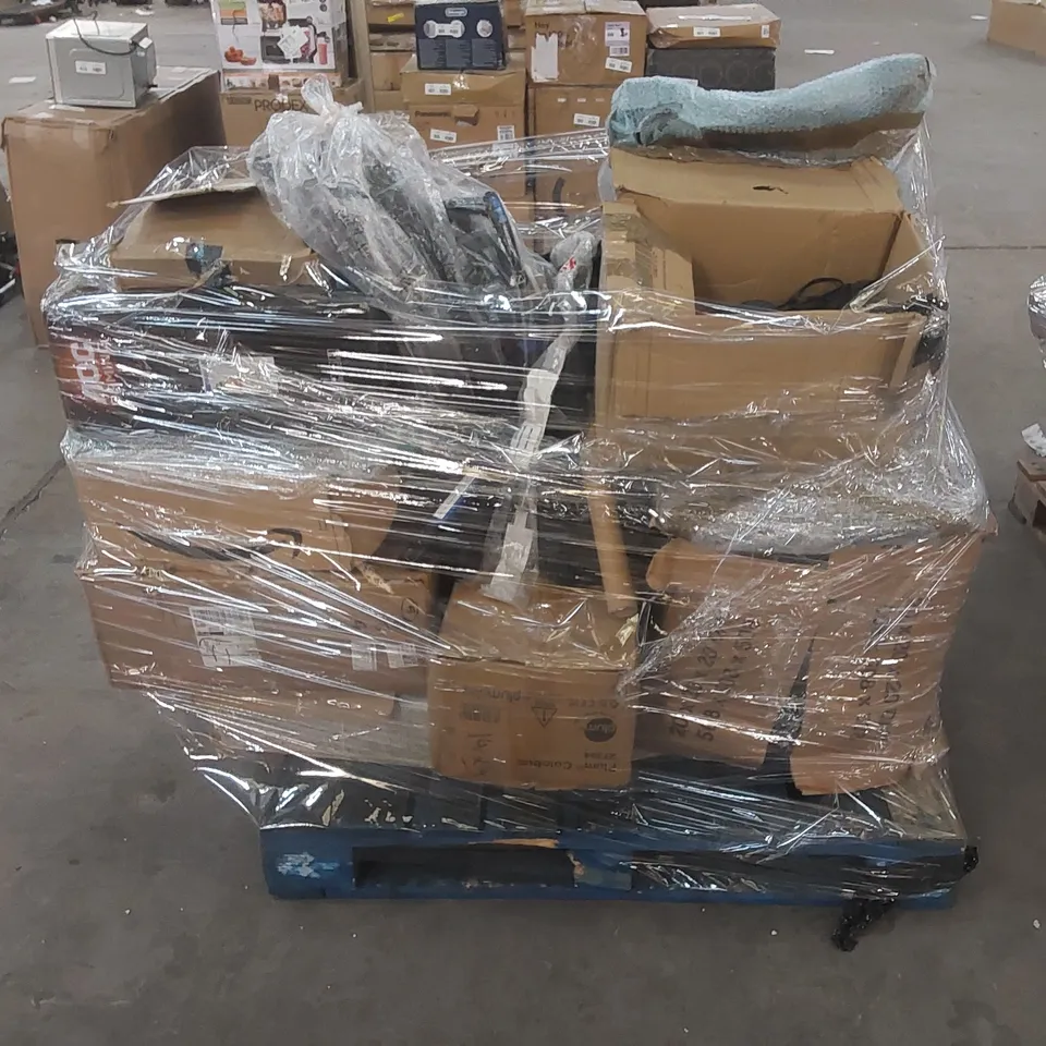 PALLET OF ASSORTED HOUSEHOLD ITEMS AND CONSUMER PRODUCTS TO INCLUDE; COMPUTER PARTS, VACUUM CLEANER, ROUTER ETC 