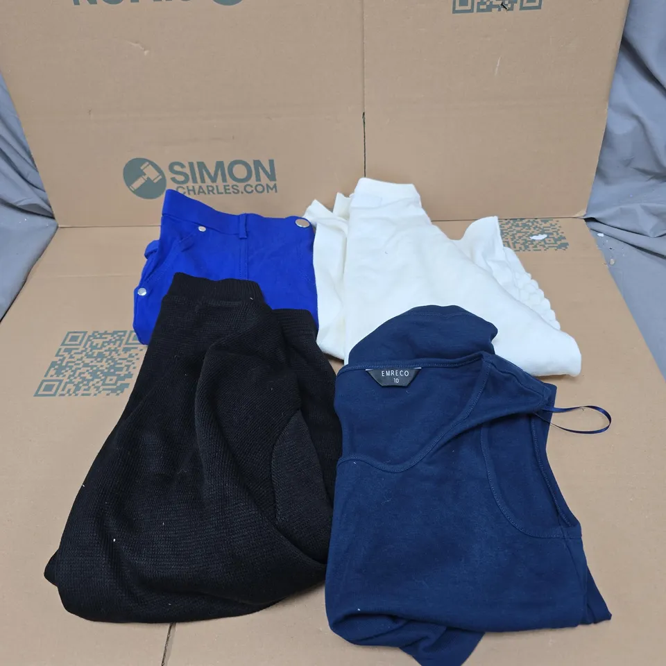 BOX OF APPROXIMATELY 20 ASSORTED CLOTHING ITEMS TO INCLUDE EMRECO, PURE AND NATURAL, LA MAREY ETC
