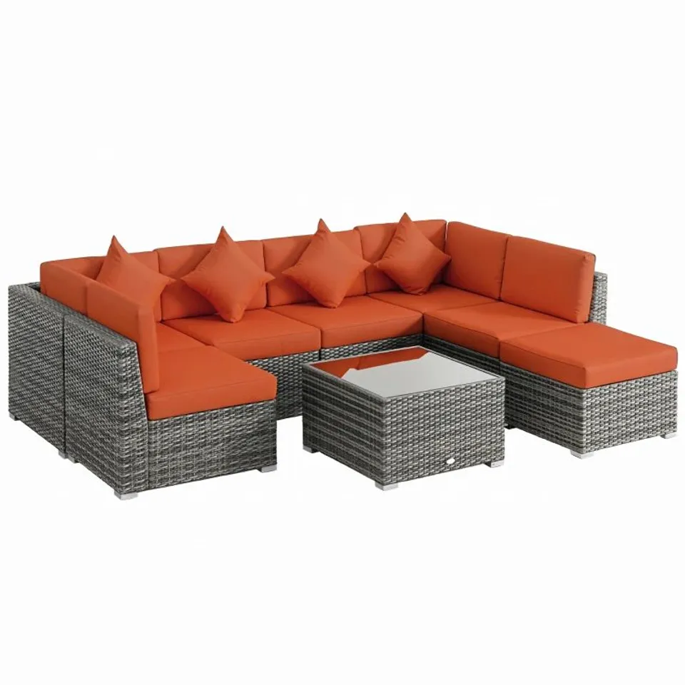 BOXED OUTSUNNY EIGHT-PIECE RATTAN SOFA SET - ORANGE/GREY (3 BOXES)