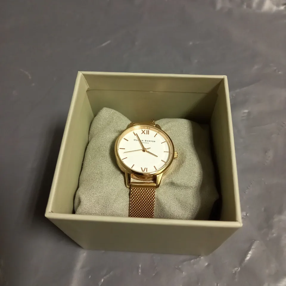 OLIVIA BURTON WHITE DIAL ROSE GOLD MESH STRAP WATCH