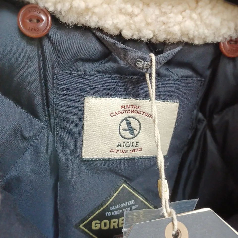 MAITRE CAOUTCHOUTIER AIGLE NAVY BUTTON DETAIL HOODED COAT- 36