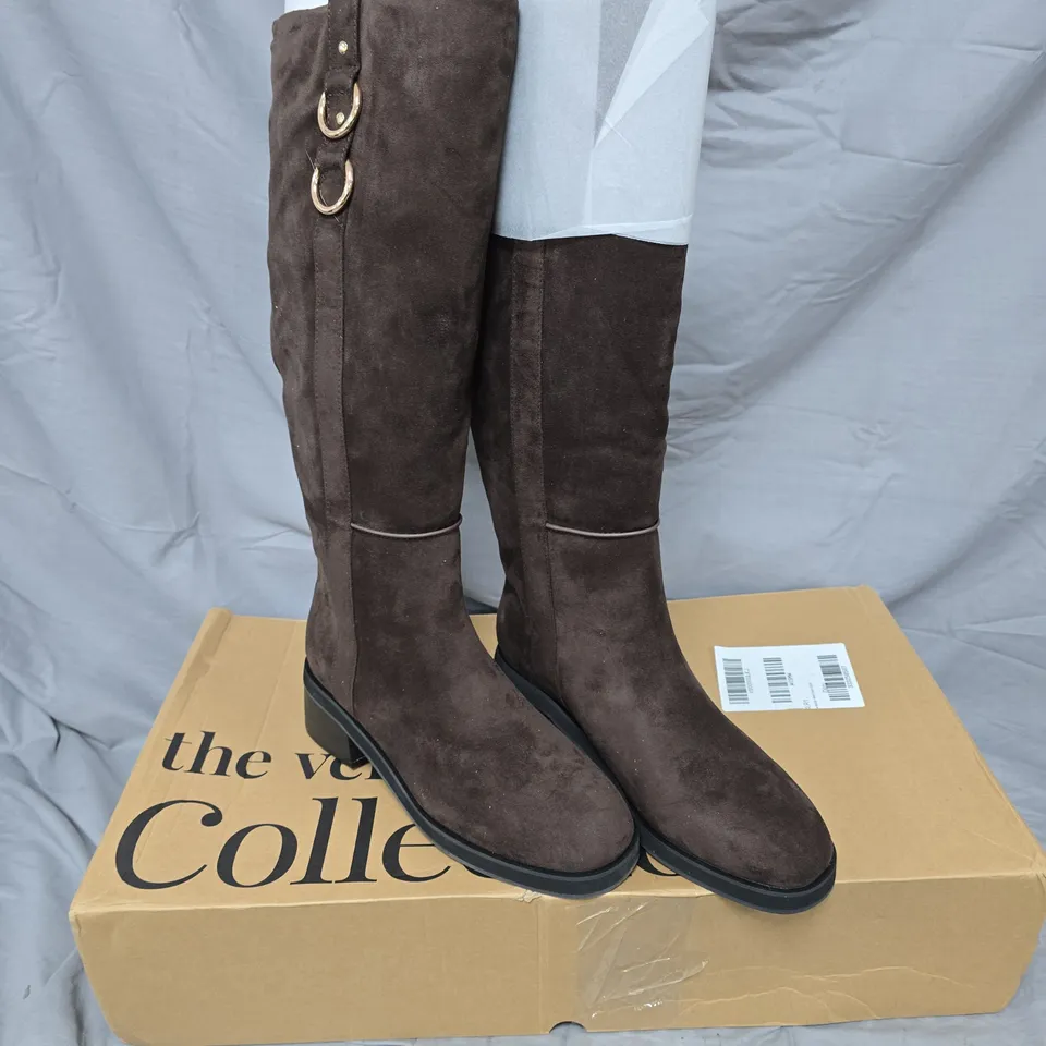 LOW BLOCK HEEL KNEE BOOTS - CHOCOLATE - 7