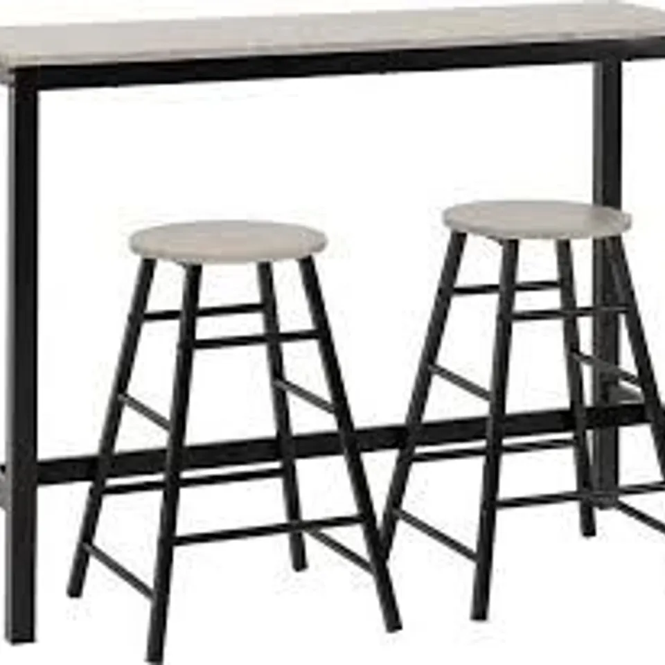 BOXED ATHENS BREAKFAST BAR SET CONCRETE EFFECT WITH BLACK METAL LEGS (1 BOX)