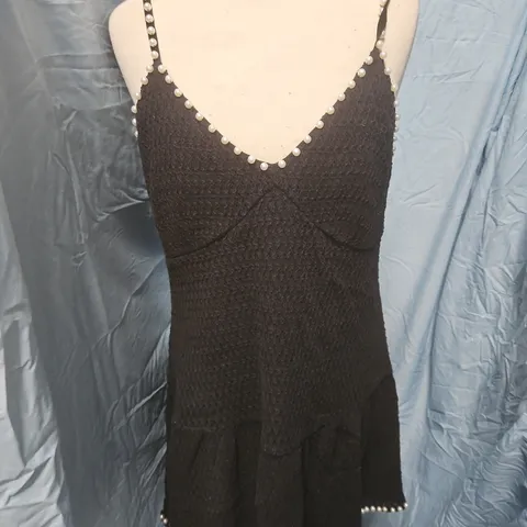 UK 12 THE VERY COLLECTION BLACK KNIT DRESS WITH PEARL TRIM