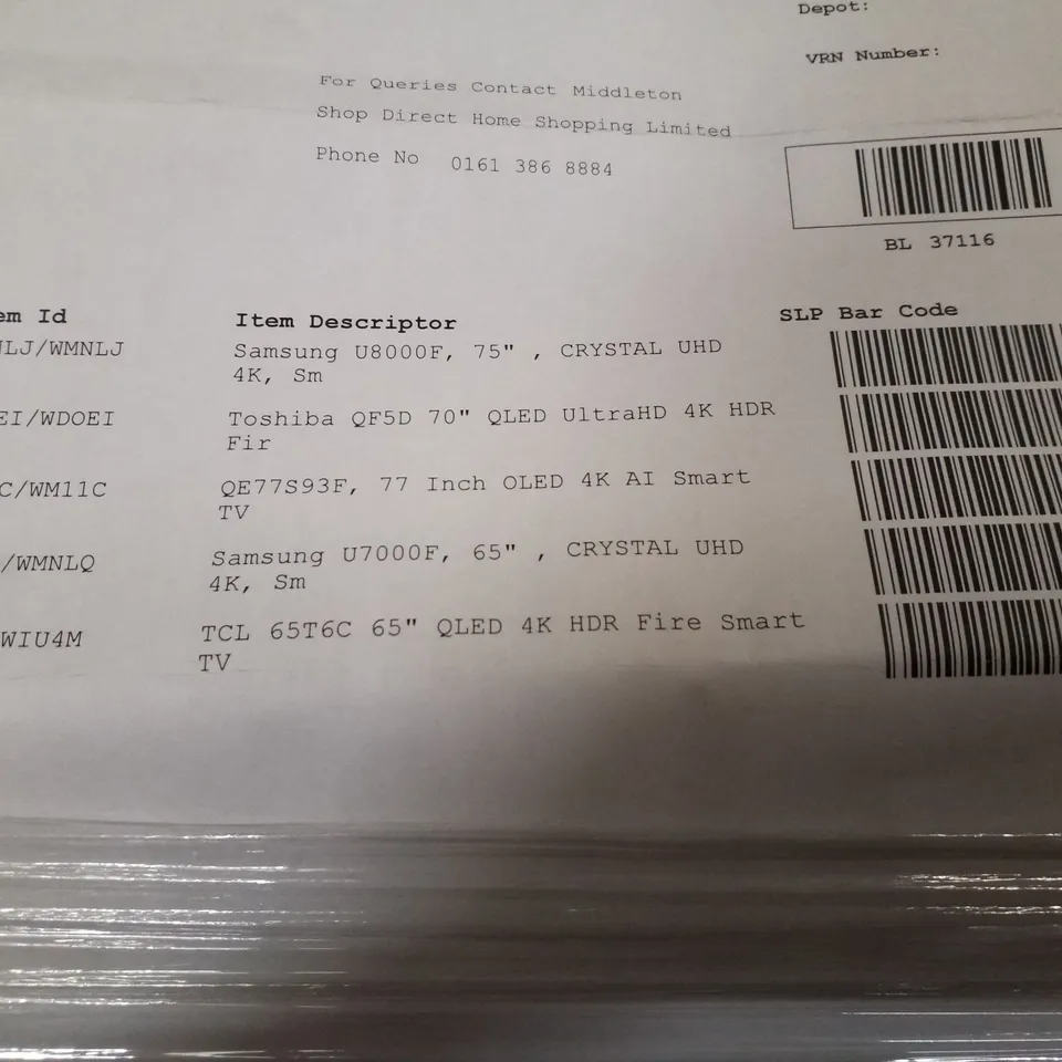 PALLET CONTAINING 5 ASSORTED DAMAGED TVS