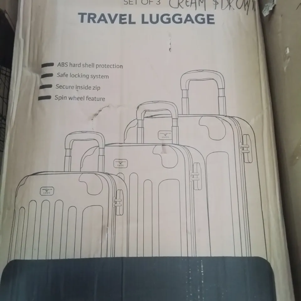 BOXED SET OF 3 TRAVEL LUGGAGE SUITCASES IN BROWN AND CREAM