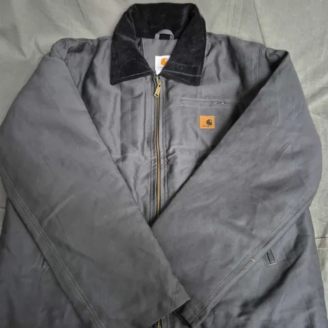 CARHARTT EJ001 BLK JACKET – GREY/CHARCOAL WITH BLACK CORDUROY COLLAR, SIZE LARGE