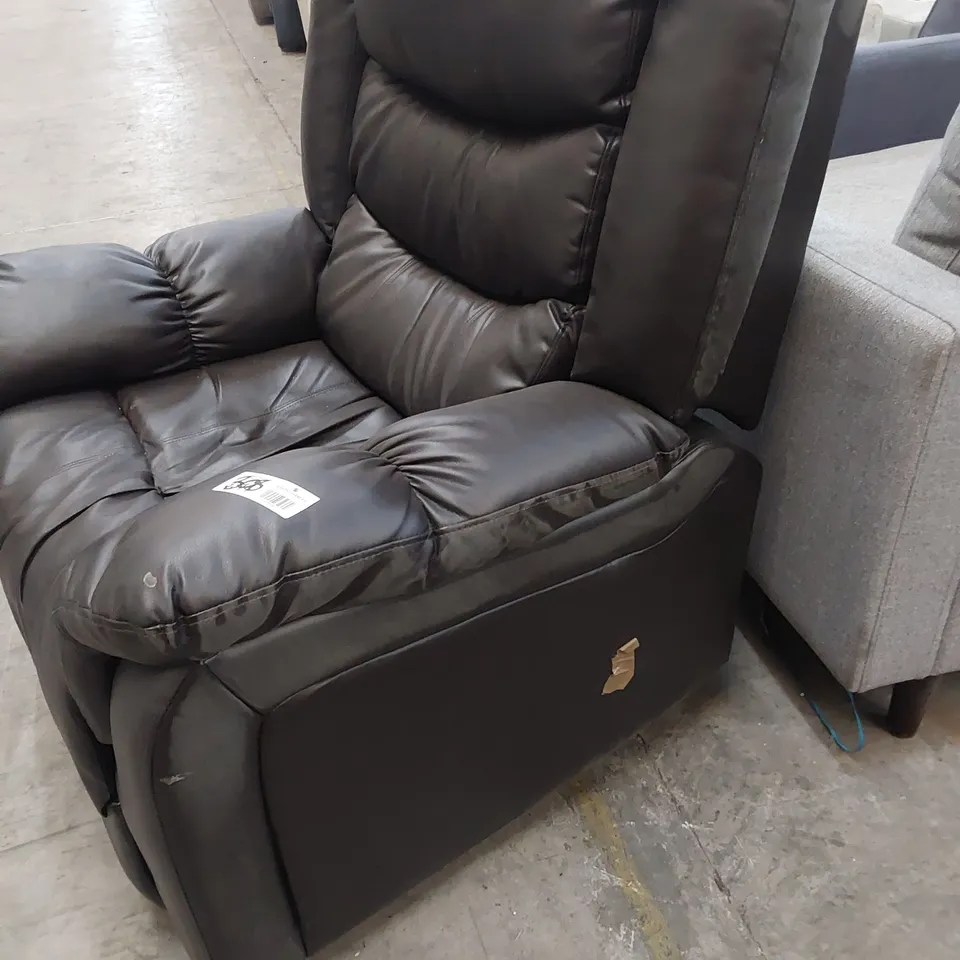 DESIGNER MANUAL RECLINING EASY CHAIR BROWN LEATHER 