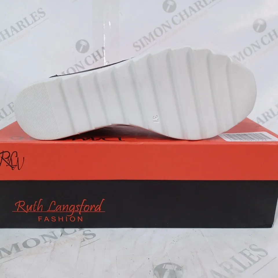 BOXED PAIR RUTH LANGSFORD WEDGE TRAINER - PEWTER LEATHER - EU SIZE 37