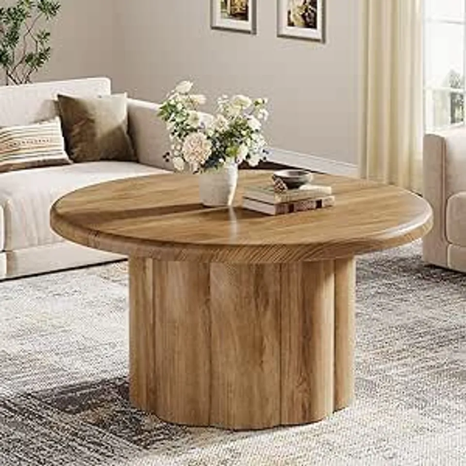 BOXED TRIBESIGNS 80CM ROUND COFFEE TABLE WITH STORAGE COMPARTMENT