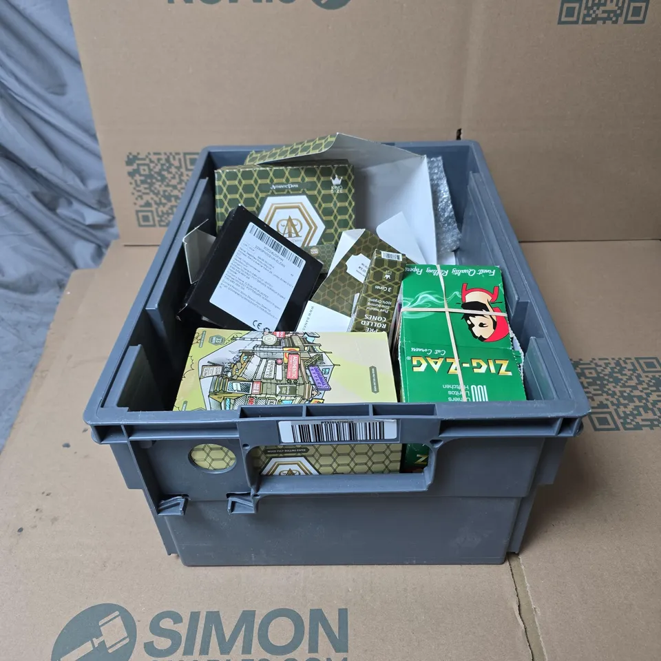 TOTE OF APPROXIMATELY 20 ASSORTED SMOKING RELATED PRODUCTS TO INCLUDE ZIG ZAG ROLLING PAPERS, WOOD PULP ROLLING PAPERS, MATCHES ETC