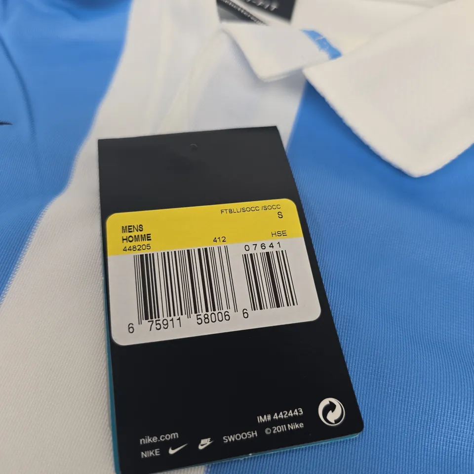 NIKE DRI-FIT MEN’S FOOTBALL SHIRT – SKY BLUE & WHITE STRIPES, UK SIZE S