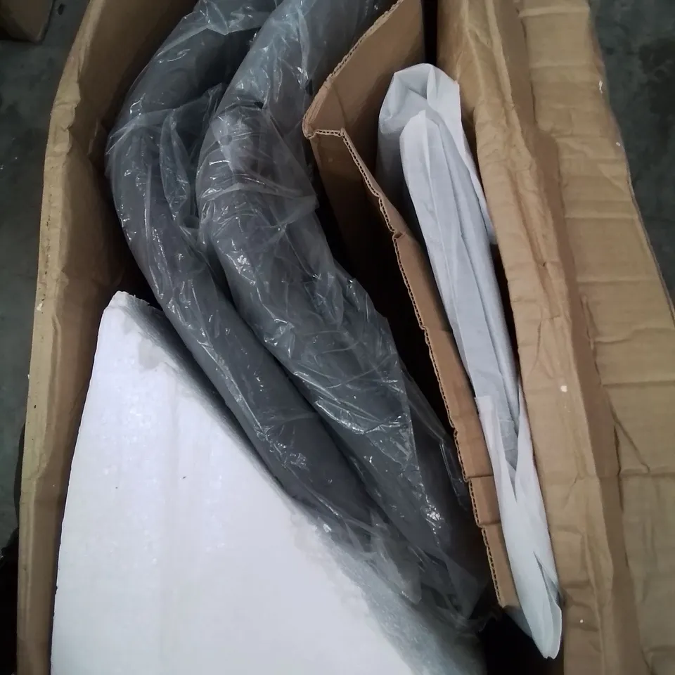A BOXED PAIR OF GREY FAUX LEATHER UPHOLSTERED BAR STOOLS/CHAIRS