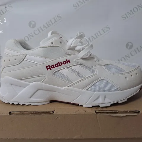 BOXED REEBOK AZTREK 93 TRAINERS IN WHITE & MERLOT - SIZE 7.5