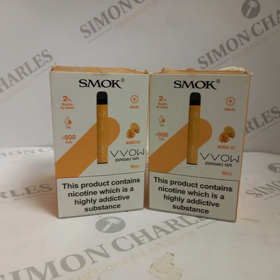 2 BOXED SMOK VVOW DISPOSABLE VAPE 10 PACK MANGO ICE