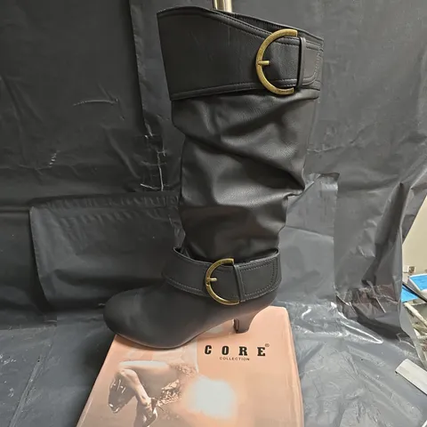 CORE COLLECTION BLACK PU KNEE-HIGH BOOTS, UK 8 (EU 41)