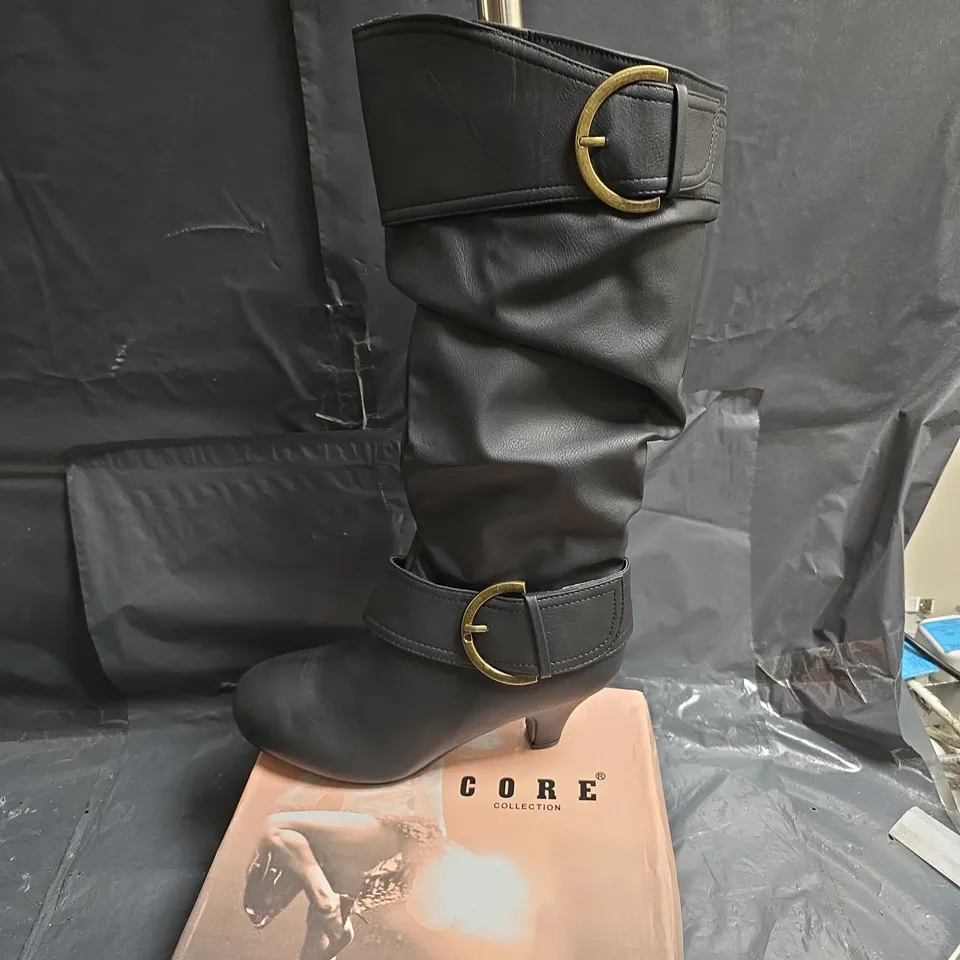 CORE COLLECTION BLACK PU KNEE-HIGH BOOTS, UK 8 (EU 41)