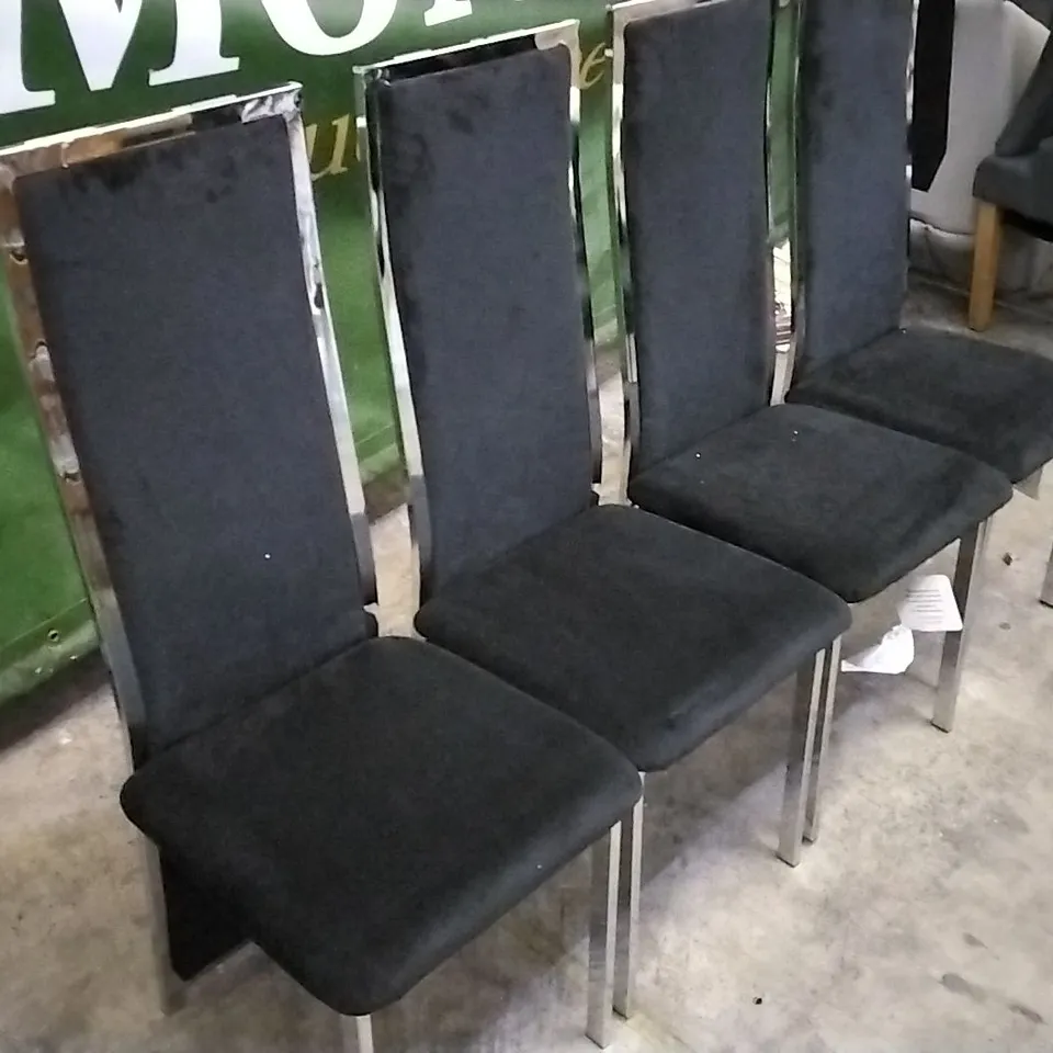 SET OF 4 BLACK SUEDE DINING CHAIRS WITH CHROME LEGS