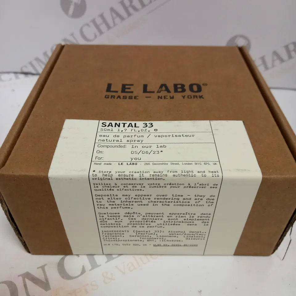 BOXED AND SEALED LE LABO GRASSE NEW YORK SANTAL 33 EAU DE PARFUM 50ML