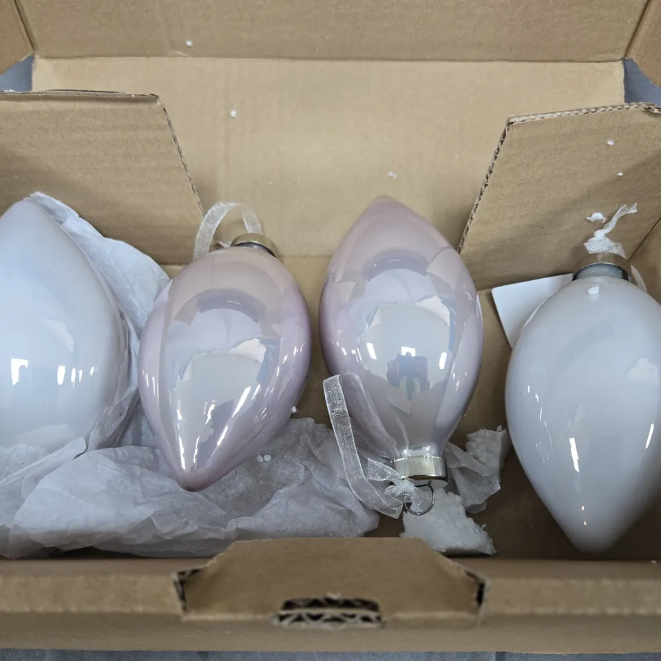 SET OF 4 PEARLY TEARDROP GLASS CHRISTMAS TREE ORNAMENTS