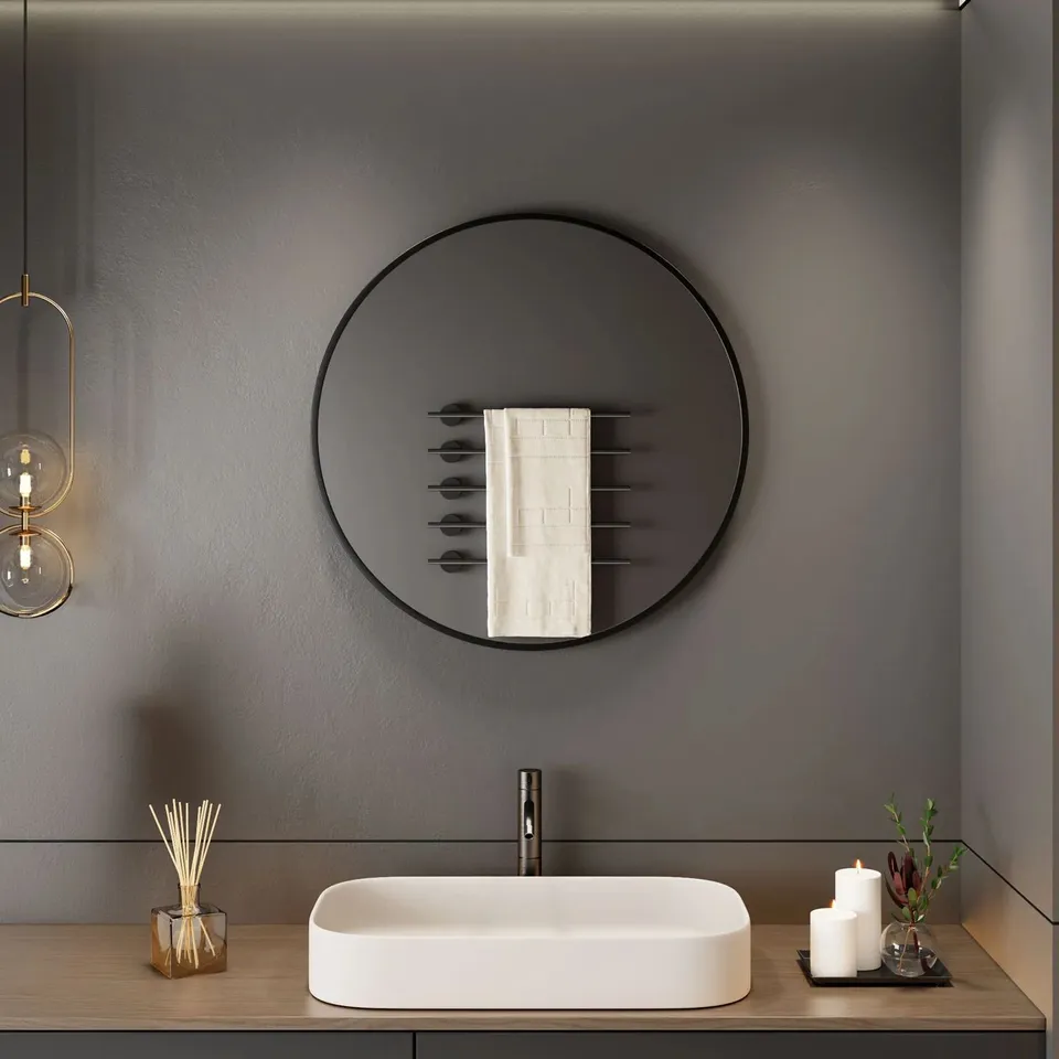 BOXED NEO 70cm BLACK ROUND METAL FRAME WALL MIRROR (1 BOX)