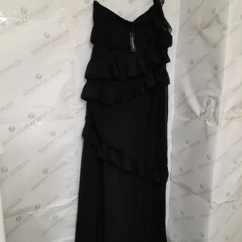 BOOHOO PLUS RUFFLE ONE SHOULDER MAXI DRESS IN BLACK SIZE 18