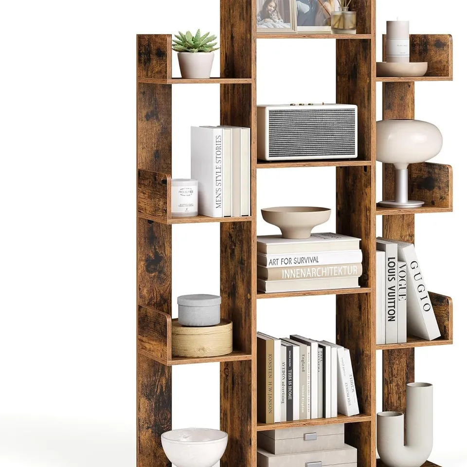 BOXED VASAGLE BOOKSHELF, TREE-SHAPED BOOKCASE WITH 13 STORAGE SHELVES