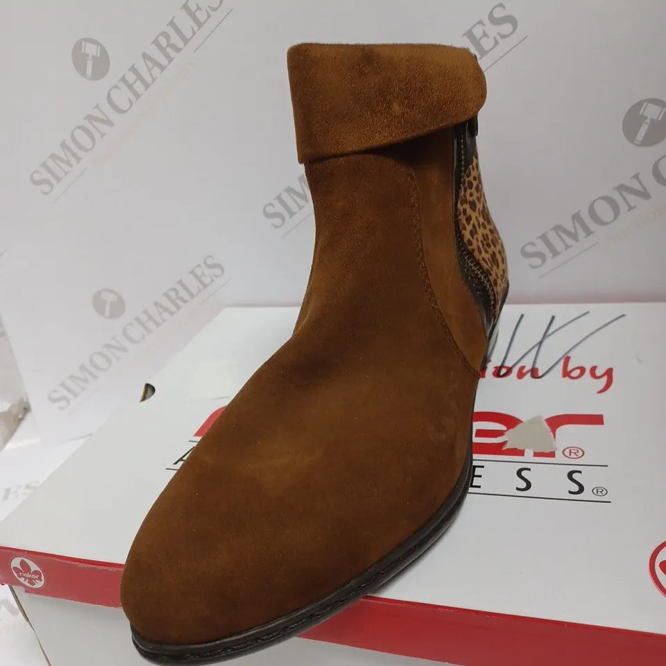 BOXED RIEKER CUFF ANKLE BOOTS, TAN - SIZE 7.5