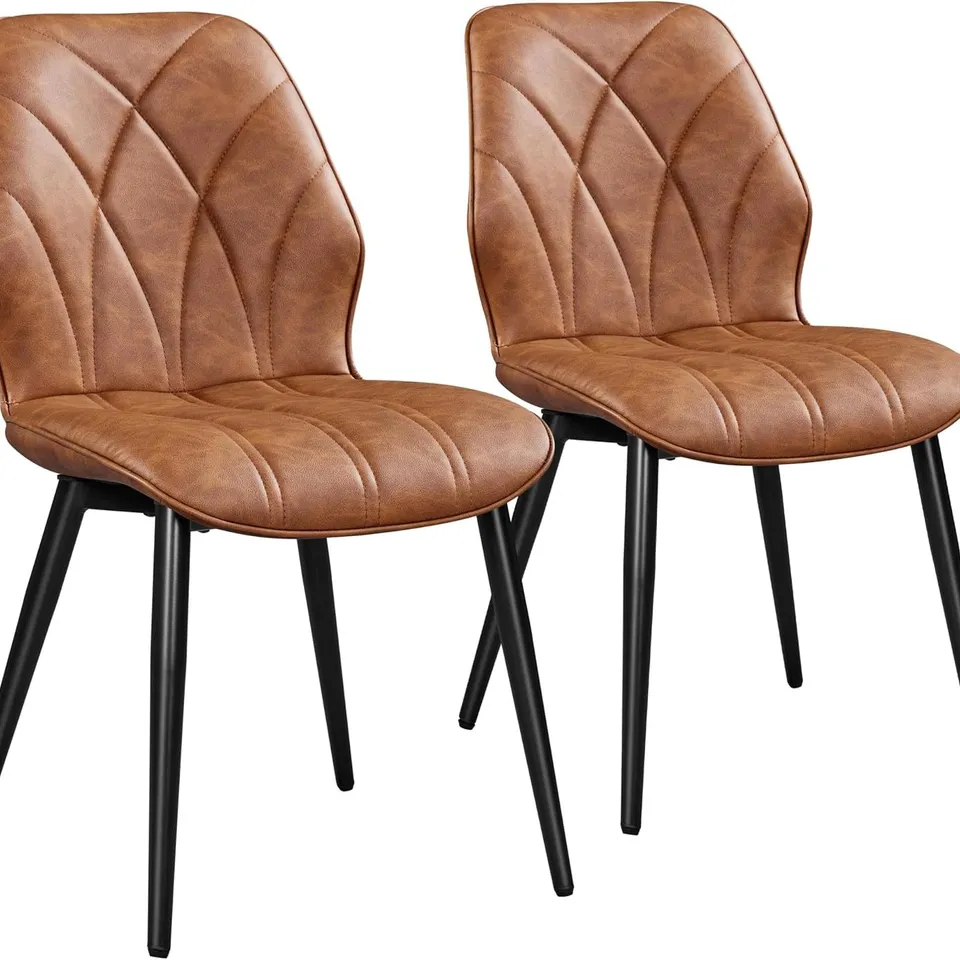 BOXED YAHEETECH MODERN FAUX LEATHER DINING ROOM CHAIRS (SET OF 2) - RETRO BROWN (1 BOX)