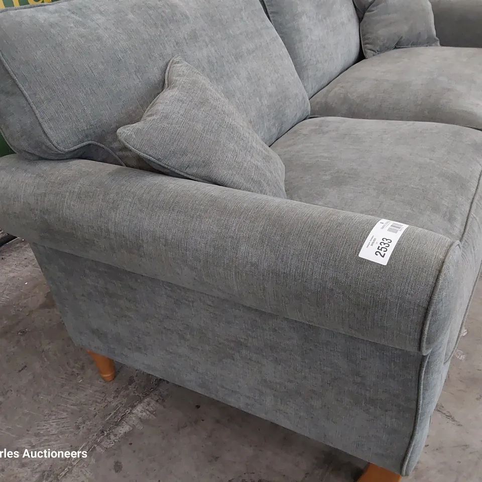 DESIGNER WILLIAM THREE SEATER SOFA GREY PLUSH FABRIC 