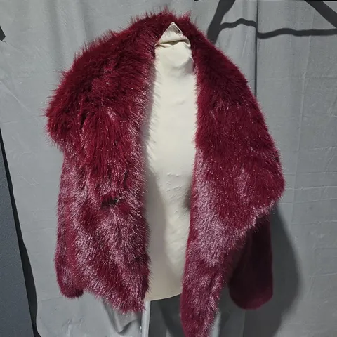 BOXOF APPROXEMATLEY 25 CLOTHING ITEMS INCLUDING: BURGUNDY FUR COAT, M&S PANTS AND M&S JEANS