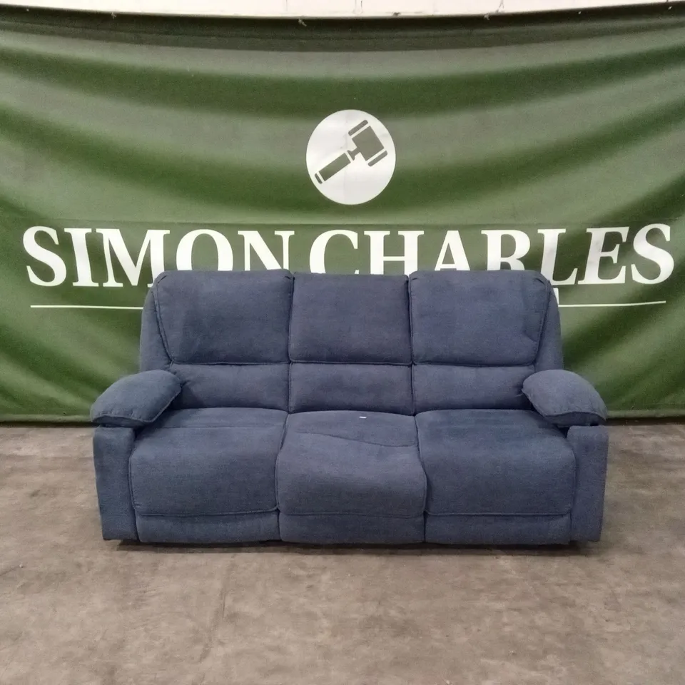 DESIGNER 3 SEATER FABRIC MANUAL RECLINER SOFA - BLUE