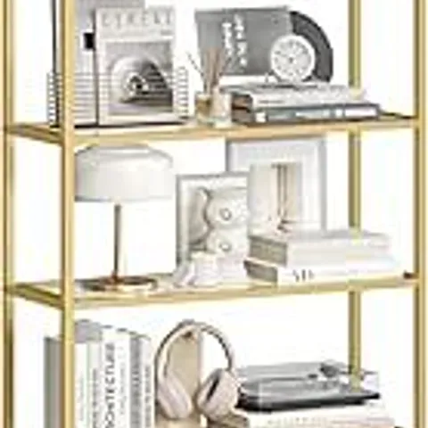 BOXED VASAGLE 5 TIER SHELF, TEMPERED GLASS SHELVING UNIT